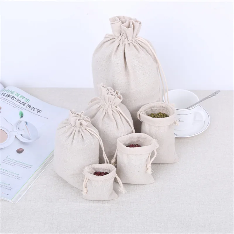 

500Pcs/Lot Cotton Linen Storage Package Bag Drawstring Bag Small Coin Purse Travel Women Small Cloth Bag Christmas Gift pouch