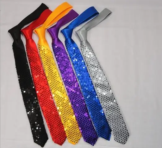 Unisex satin sequins neck tie Christmas Event Halloween fancy dress magic show palin skinny necktie party favors gift 145X5cm