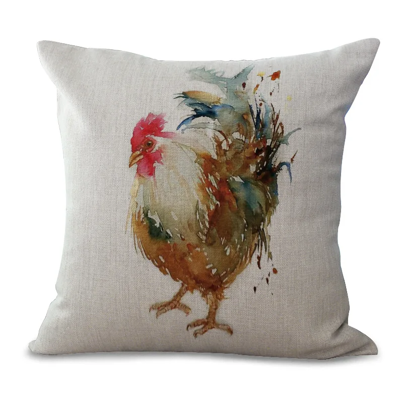 Vintage Oil Painting Style Cock Rooster Cushions Pillows Covers Decorative Sofa Linen Cotton Cushion Cover Pillow Case