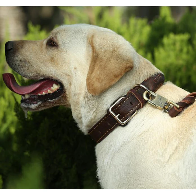 Leather Dog Collars Big Dogs Braided Handmade Basic Collars Heavy Duty Necklace Pet Accessories for Golden Retriever Husky image 4