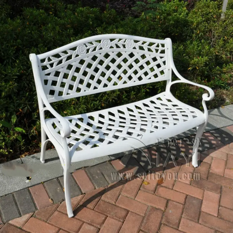 2 person all weather public street chair park chair cast aluminum Solid path chair metal benches rose pattern 3 color in stock