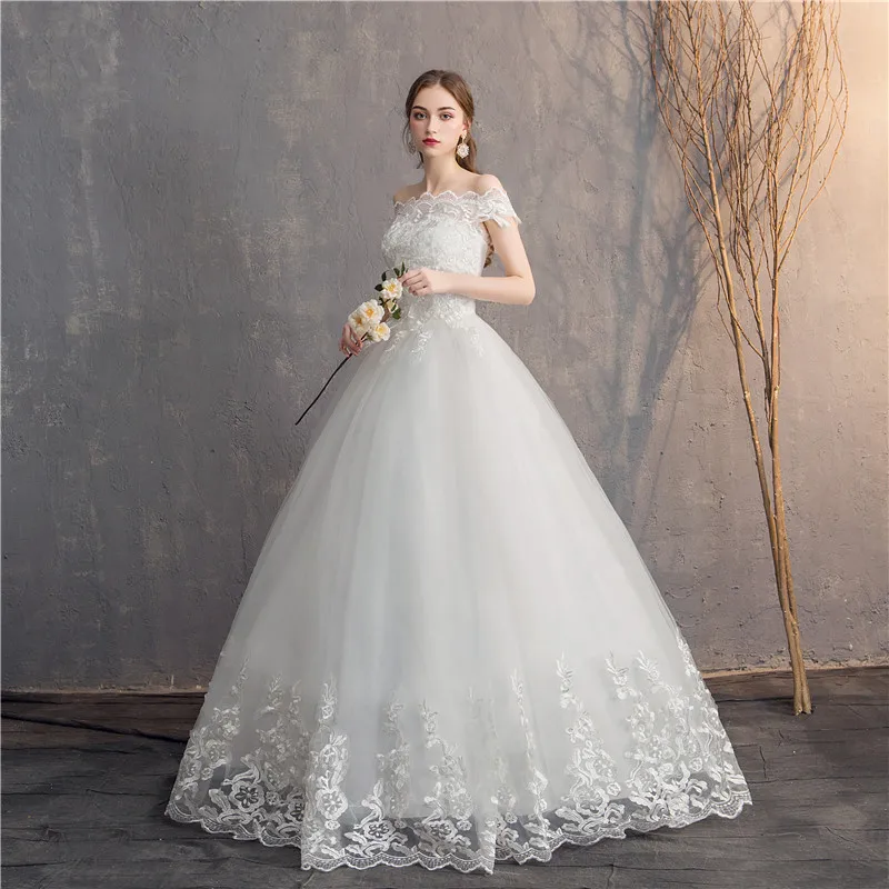 Ezkuntza 2024 Off The Shoulder Lace Wedding Dress Cheap Bridal Dress Made In China Simple Embroidery Vestido De Noiva Customized