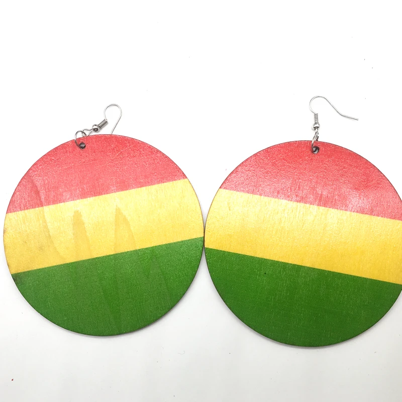 Rasta Round Red Yellow Green Wooden Earrings