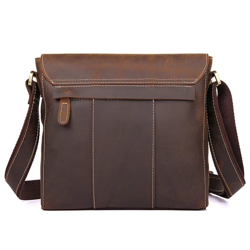 Nesitu High Quality Vintage Dark Brown Genuine Leather Men Bag Crazy Horse Leather Small Men Messenger Bags Shoulder Bag #M7051