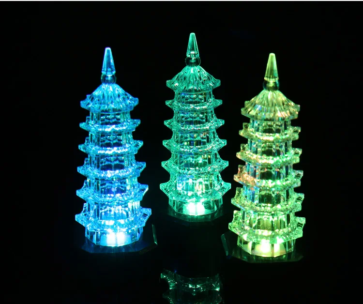 7 cores e brilho romântico requintado pagode acrílico de cristal transparente metade uma luz unissex filme & tv brinquedo plástico eletrônico