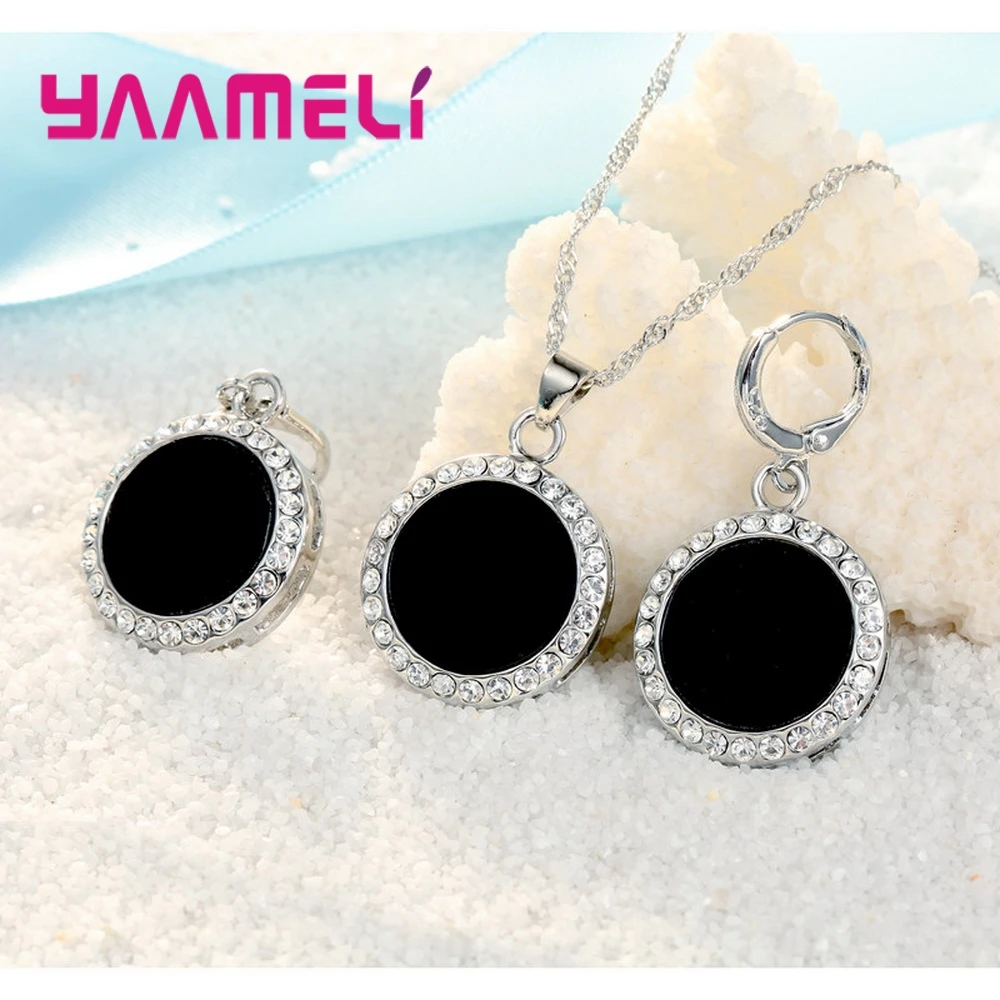 925 Sterling Silver Jewelry Sets Mysterious Style For Women Birthday Party Earrings Necklace Dark Black Wedding