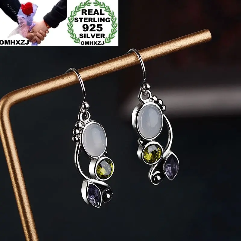 

OMHXZJ Wholesale European Fashion Woman Girl Party Wedding Gift Vintage Moonstone Zircon 925 Sterling Silver Drop Earrings EA281