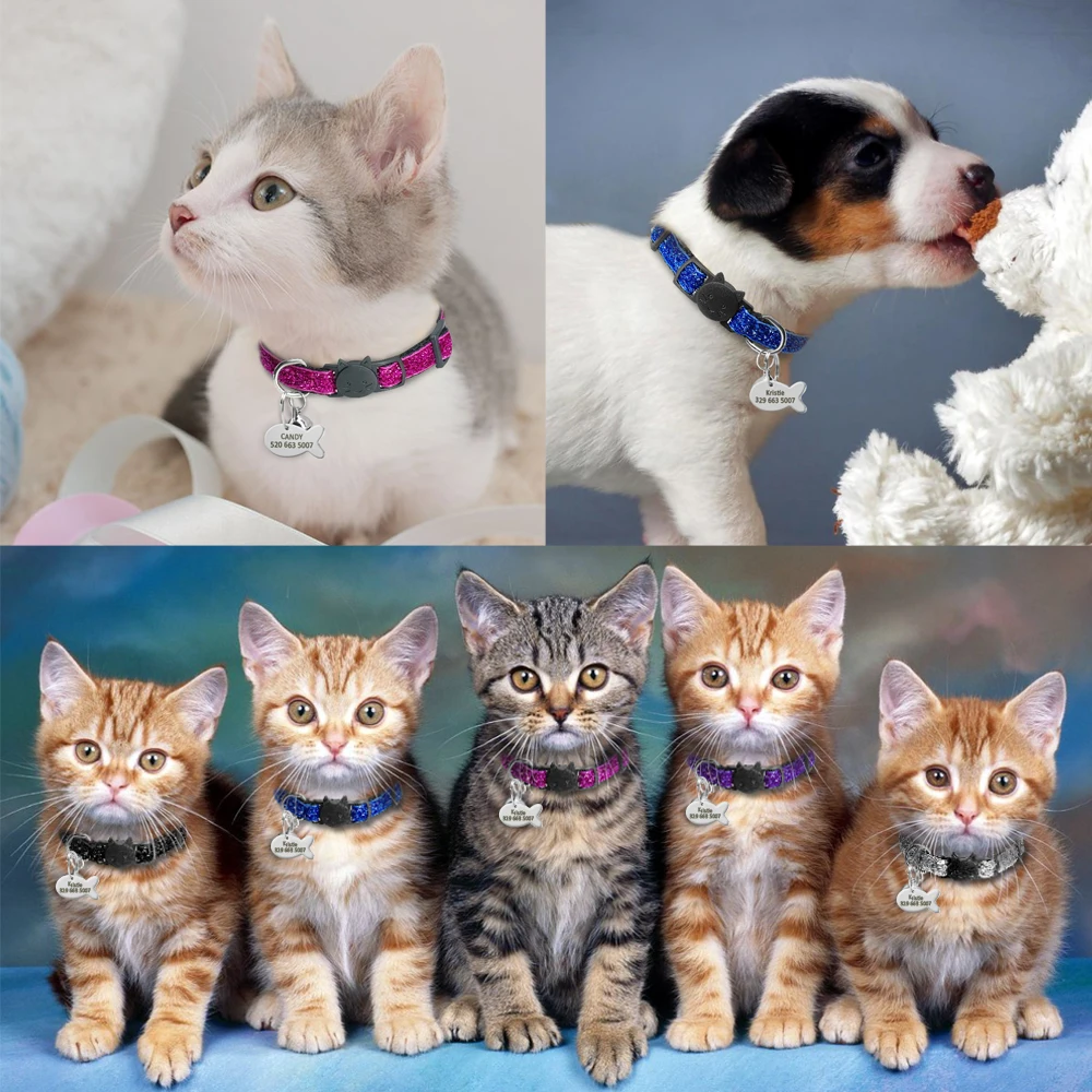 Quick Release Cat Puppy Tag Collar Set Gorgeous Personalized Nylon Kitten Collars Engraved For Small Pets Kitten 1cm Width