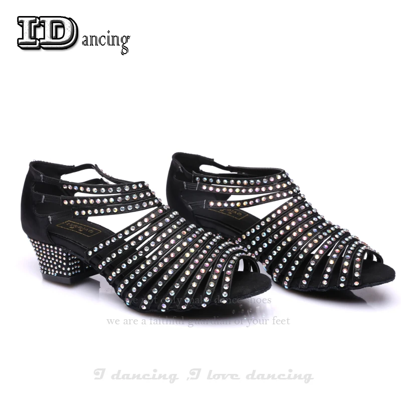 Sapatos de dança quadrada femininos, sapatos de salão de baile para meninas, sapatos de salão, salsa, com strass, suave, jusedanc