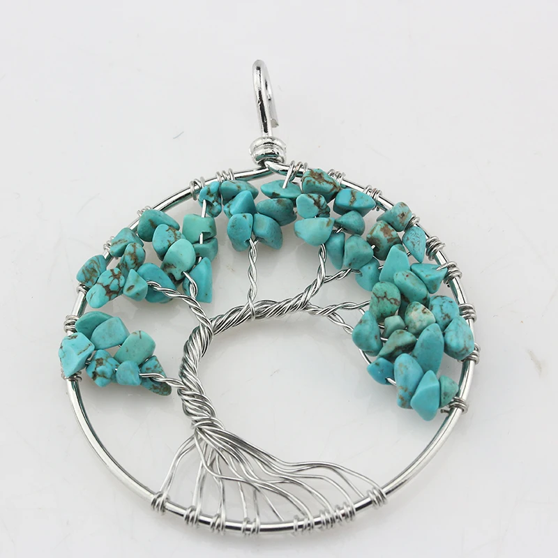 New Tree of Life Necklace Pendant Natural Stone Chip Beads pendulum Handmade Wire Wrap Clear Crystal Women Healing Reiki Jewelry