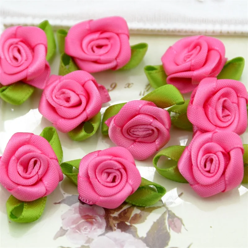 50pcs Artificial Mini Silk Fresh Flower Head Making Handmade Diy Ribbon Roses For Home Wedding Christmas Decoration Craft