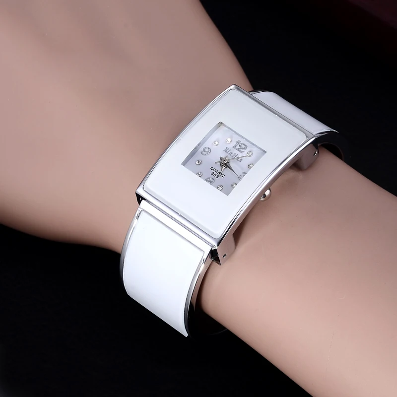 Xinhua Fashion White Black Watches Women Stainless Steel Bracelet Bangle Luxury Rectangle Quartz Watches Relogios Feminino