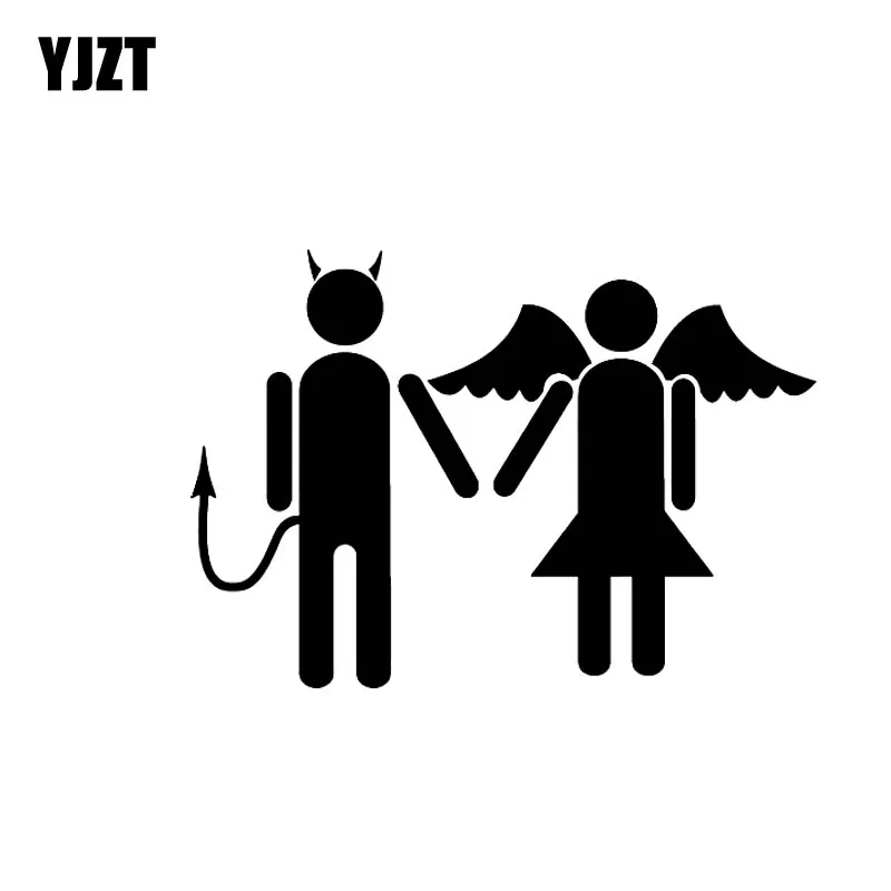 YJZT 12.3*8.7CM Angel And Devil Fall In Love Fairy Covering The Body Silhoutte Car Sticker Decal Black/Silver Vinyl C20-1620