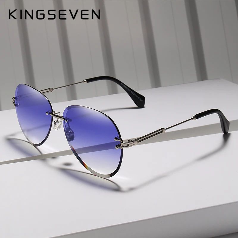 Kingseven 2019 Thiết Kế Vintage Thời Trang Kính Mắt Chống Nắng Không Gọng Kính Mát Nữ Gradient Lens Thương Hiệu Thiết Kế Oculos De Sol Feminino