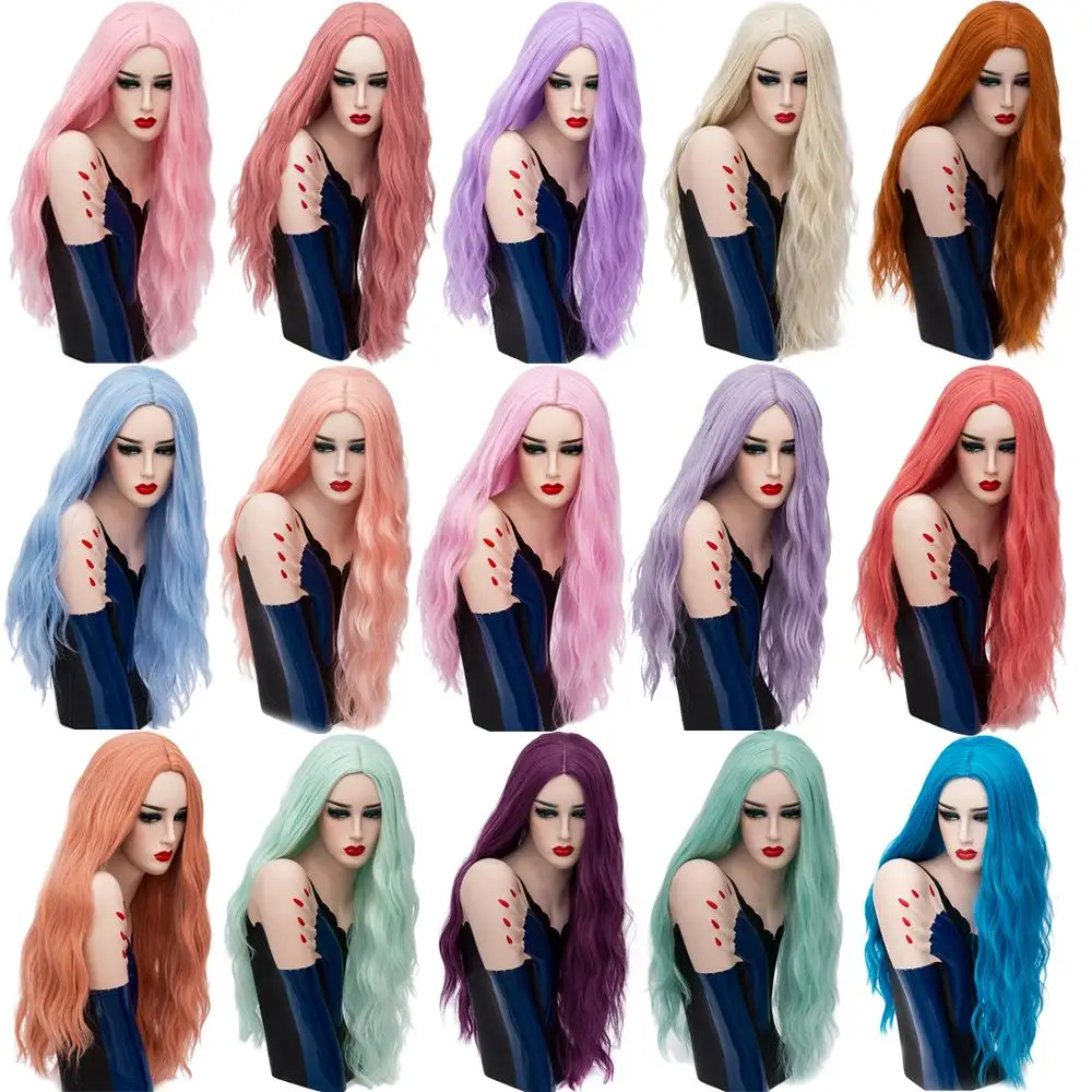 MSIWIGS Long Pink Wavy Wig Cosplay