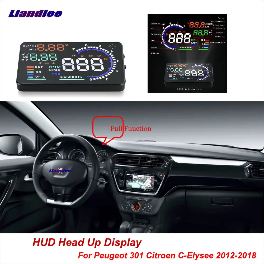 Liandlee For Peugeot 301 For Citroen C-Elysee 2012-2018 Safe Driving Screen OBD Car HUD Head Up Display Projector Windshield