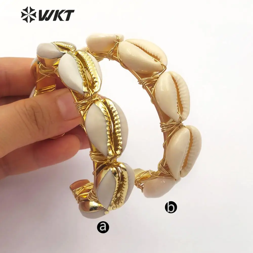 

WT-B476 WKT New Arrivals Gold Trim Cowrie Handmade Bracelet With Metal Dipped Women Fashion Bracelet Jewelry