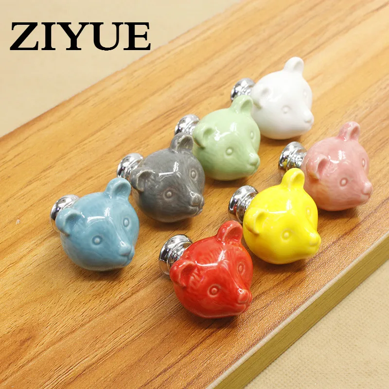 2pcs Free Shipping Candy Color Bear Ceramic Drawer Handle for Children Lovely Furniture Handle Fittings