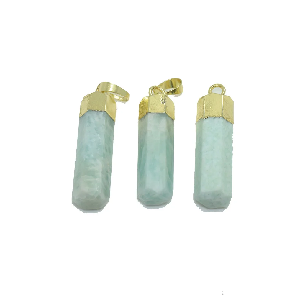 Gold plated large stone pendants for jewelry making female natural amazonite charms semiprecious gem pendulum marble lots girl