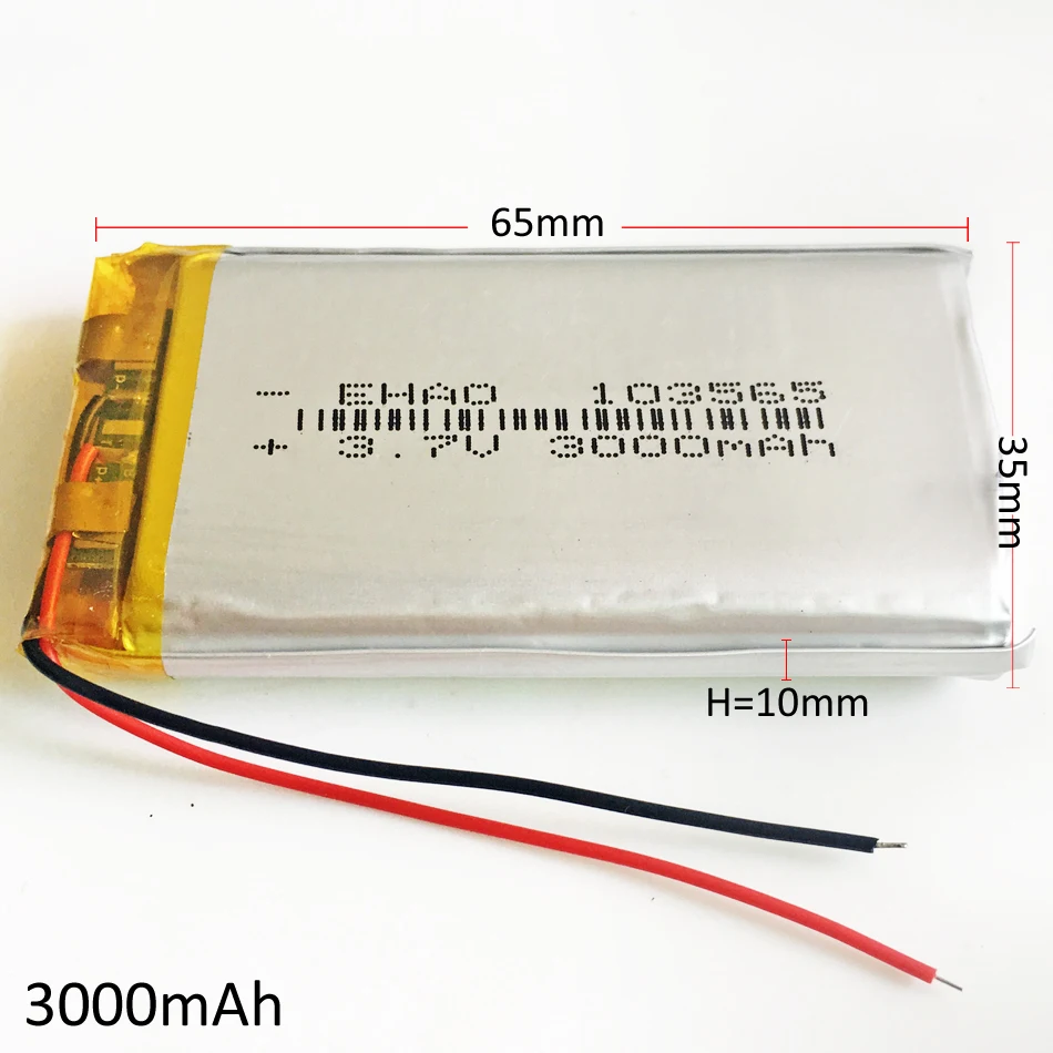 3.7V 3000mAh 103565 Lipo Polymer Lithium Rechargeable Battery Cells for GPS Power Bank Tablet PC PAD PDA Laptop Speaker Recorder