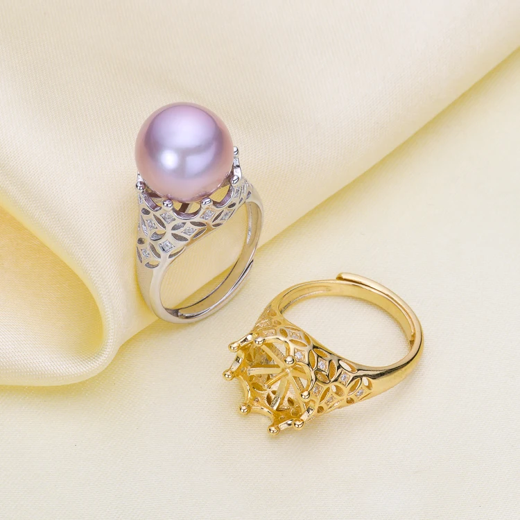 S925 Sterling Silver Crown Design Pearl Rings Findings Adjustable Pearl Rings Holder Fine Jewelry Accessory 3Pcs/Lot