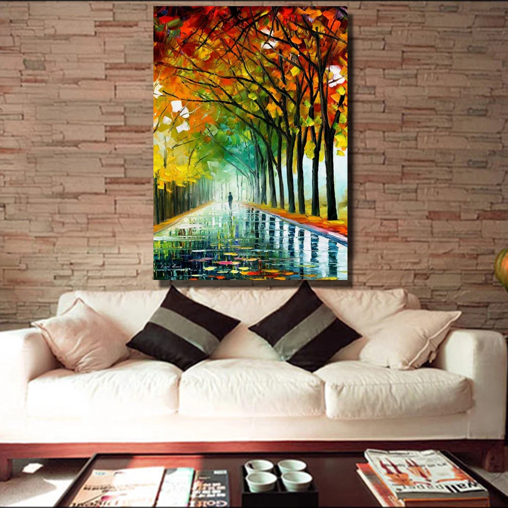 Beautiful Modern Handmade The Rainy Days Street Palette Knife Oil Painting On Canvas For Living Room Home Decor Wall Art Picture