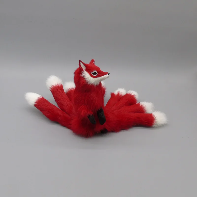 new nine-tails fox model polyethylene & furs simulation red fox home decoration about 14x16cm p0079