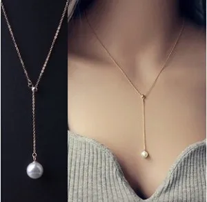 New Personality Temperament Sweet Jewelry Imitation Pearl Necklace Female Clavicle Adjustable Thin Chain Pendant Necklace