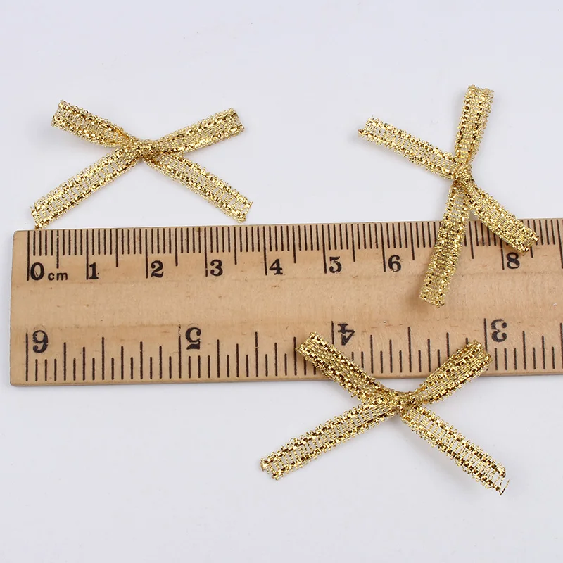 100pcs/lot Gold Satin Ribbon Bows for Scrapbook Wedding Candy Box Decoration DIY Sewing Accessories