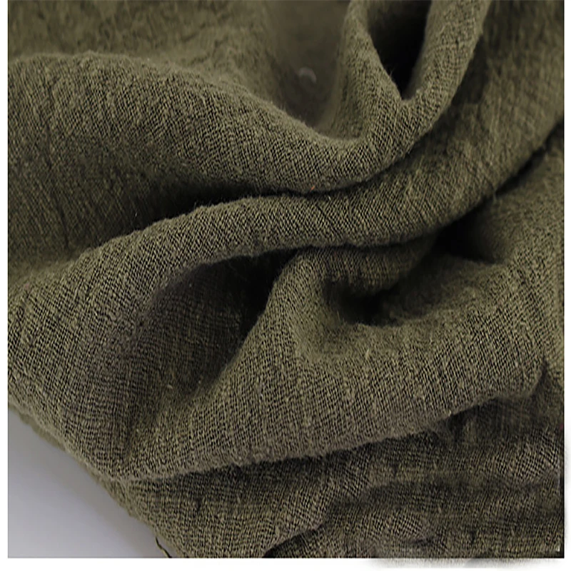 Soft Linen Cotton material army green crincle wrinkle tissue scarves dress double layer linen cotton crepe fabric By meter