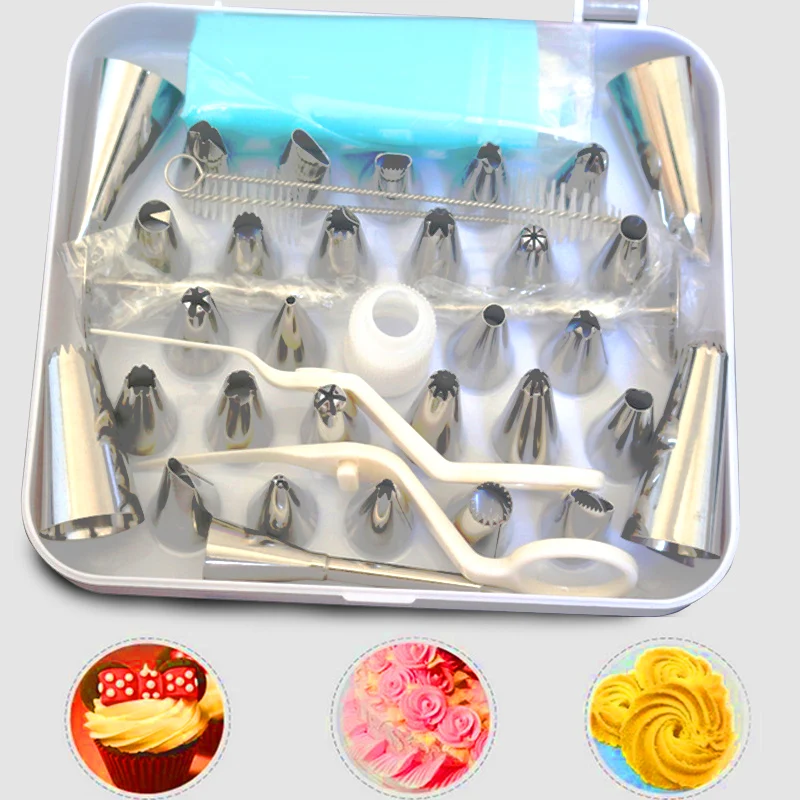 

38Pcs Stainless Steel Flower Nozzle Set Icing Piping Tubes Cake Dessert Decorators Cream Pastry Bag&Converter&Puff Nozzle