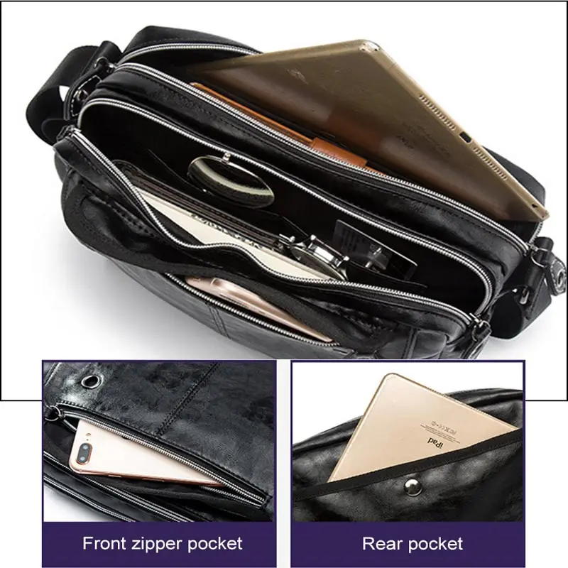 Men Leather Messenger Bag Male PU Leather Crossbody Travel Bag Leisure Shoulder Bags Crossbody Shoulder Bag Black Handbag XA1C