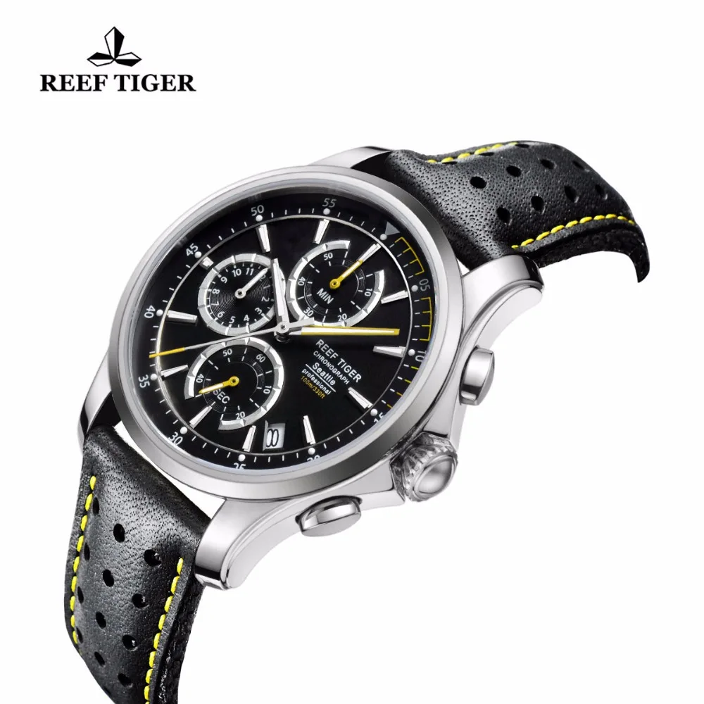 Imagem -05 - Reef Tiger rt Sport Chronograph Relógios para Homem Relógios de Quartzo com Data e Super Luminoso Aço Pulseira de Couro Relógios Rga1663