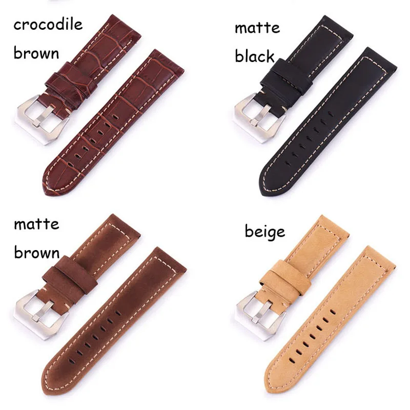 20mm 22mm 24mm 26mm Genuine Leather Watch Strap Crocodile Glossy Matte Cowhide Replacement Watch Band Wrist Bracelet with Pins