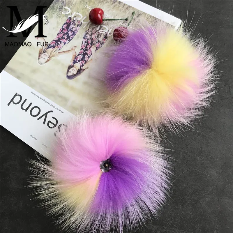 Real Raccoon Fur Pom Pom Key Chain Real Fur Pompoms Hat Winter DIY Multicolor Fur Balls For Shoes Bag Accessories With Buttons