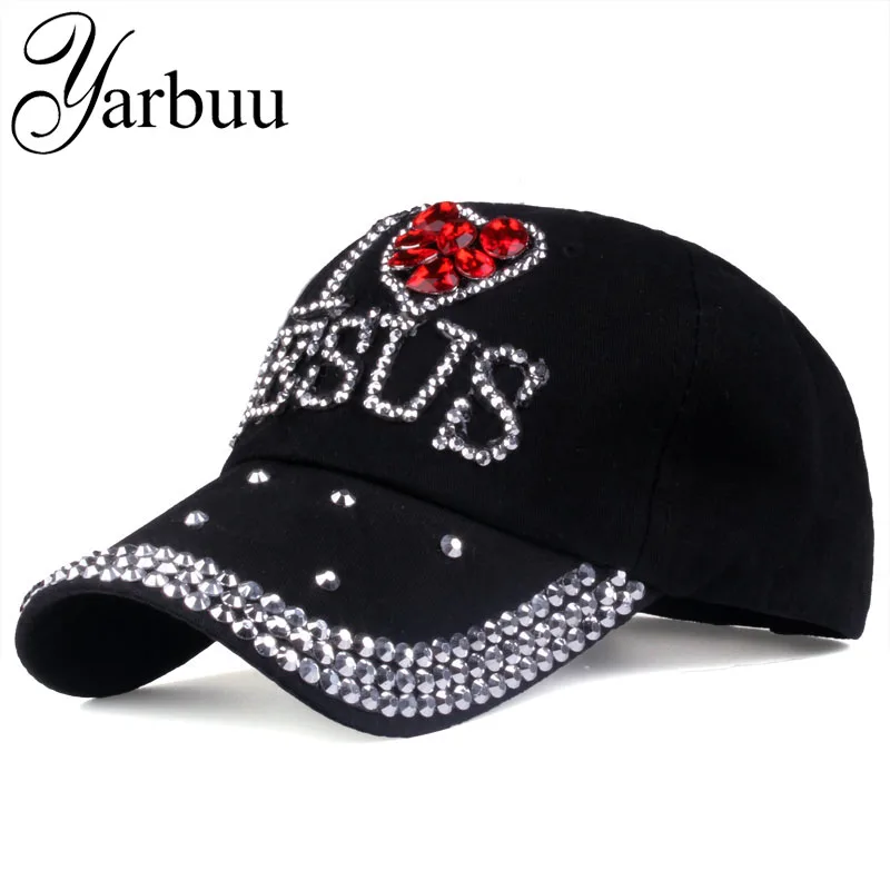 [YARBUU] Baseball Caps 2017 Fashion High Quality Hat For Women JESUS Letter Adjustable Cotton Cap Rhinestone Denim Cap Hat