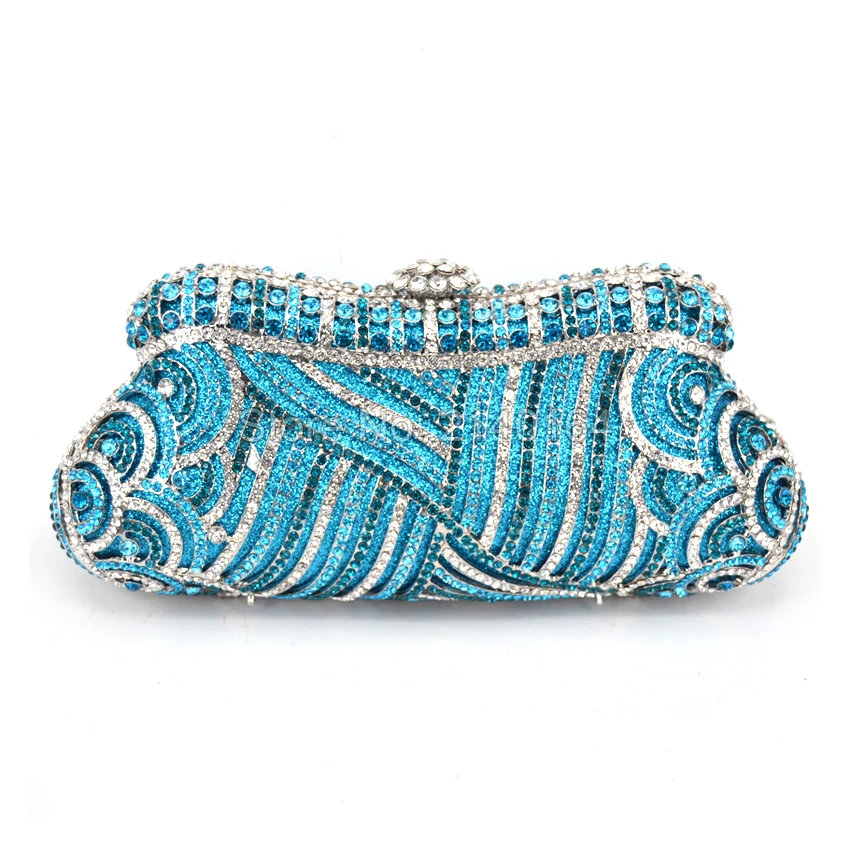 

Gift Box Ladies Purses Evening Clutch Bag Lake Blue Crystal Diamond Wedding Party Metal Purse Rhinestone Bridal Handbag Q80