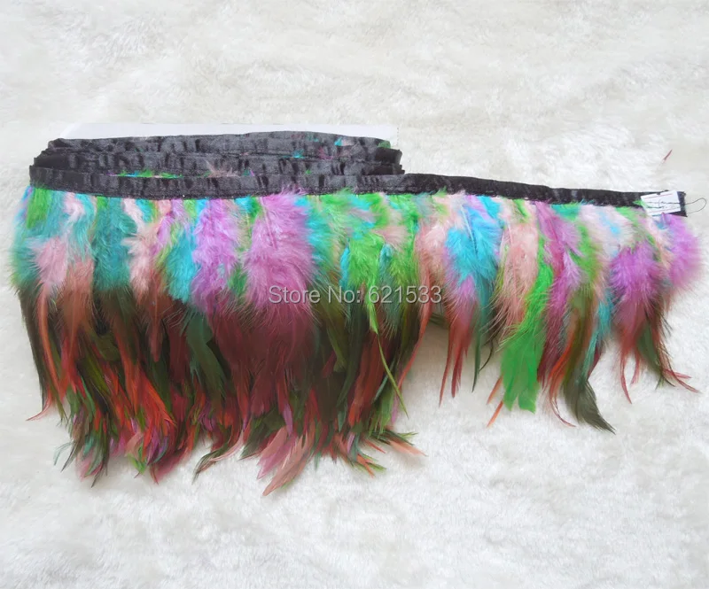 10Yards/Lot!Height 4-6inches 10-15cm Multicolor Hackle Feather Trimming Fringe,Rooster Feather Trim Fringe for Crafts,Garments,