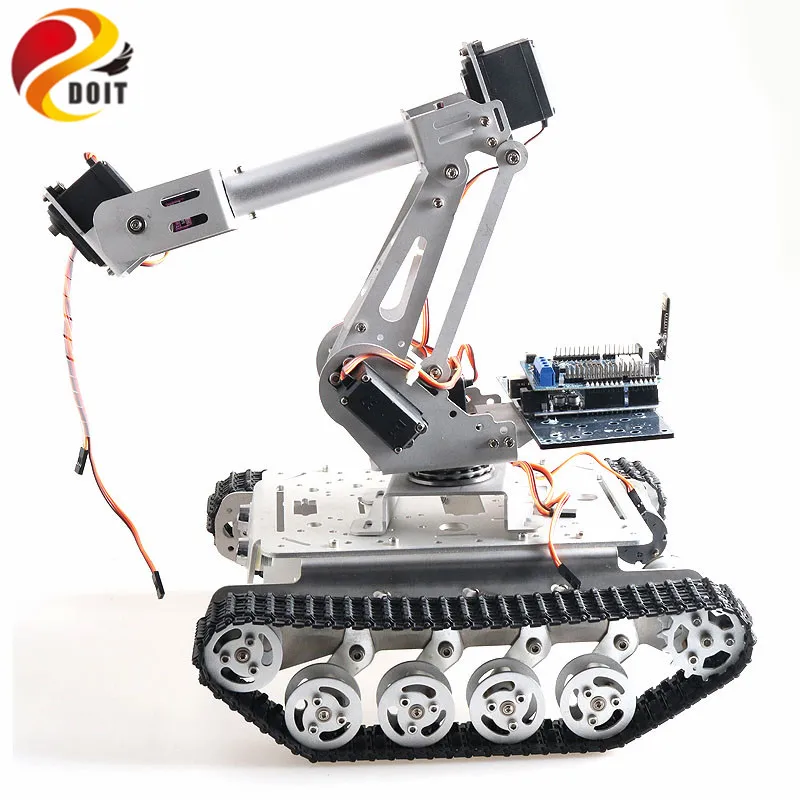 Mobiele slimme robot met TS100 schokabsorberend tankchassis + 6 DOF mechanische arm voor grijpend transport DIY WIFI / BT / handvat