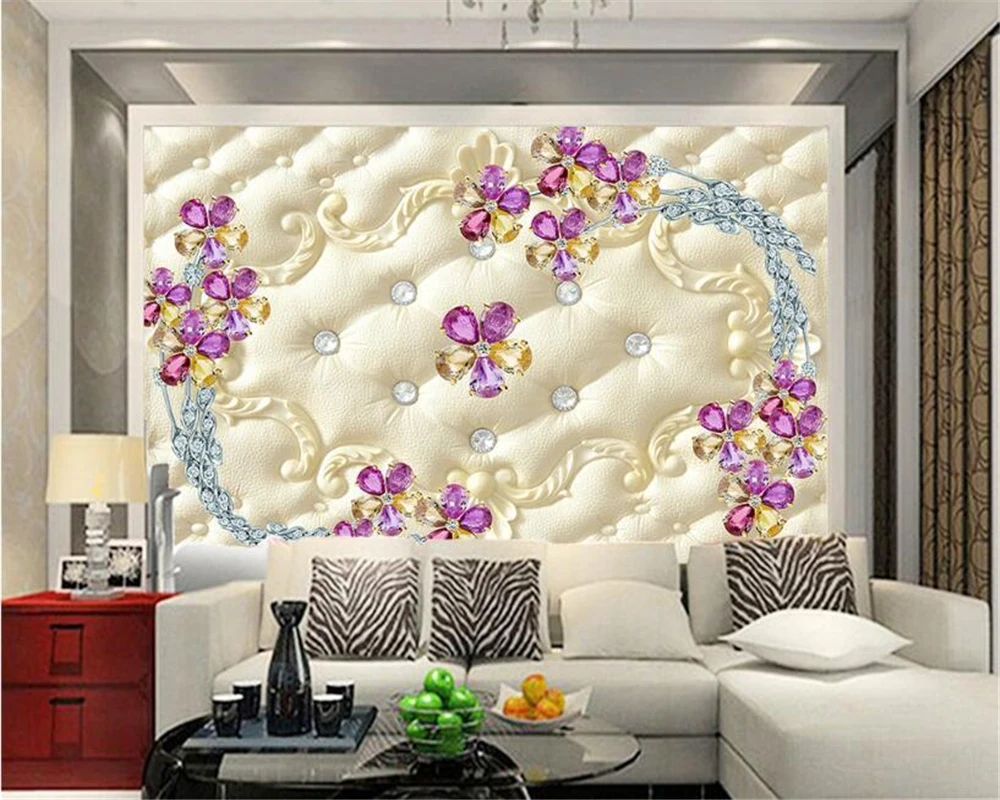 

Beibehang Custom Wallpaper High-grade European soft packs Crystal flowers Jewelery background Living room bedroom murals photo