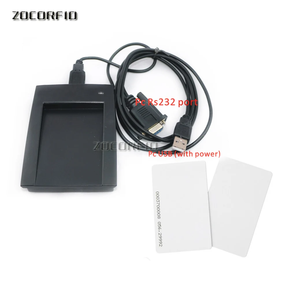 RS232  Access control RFID  card reader Rs232 port 125KHZ RFID card reader / usb into DC5V black +2 pcs card