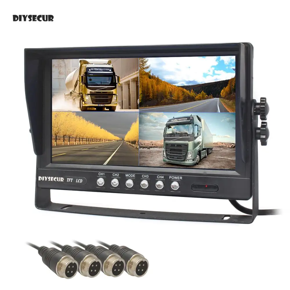 

DIYSECUR 9Inch 4CH 4PIN 4 Split Quad Screen Display Color Monitor for Car Truck Bus Monitoring System