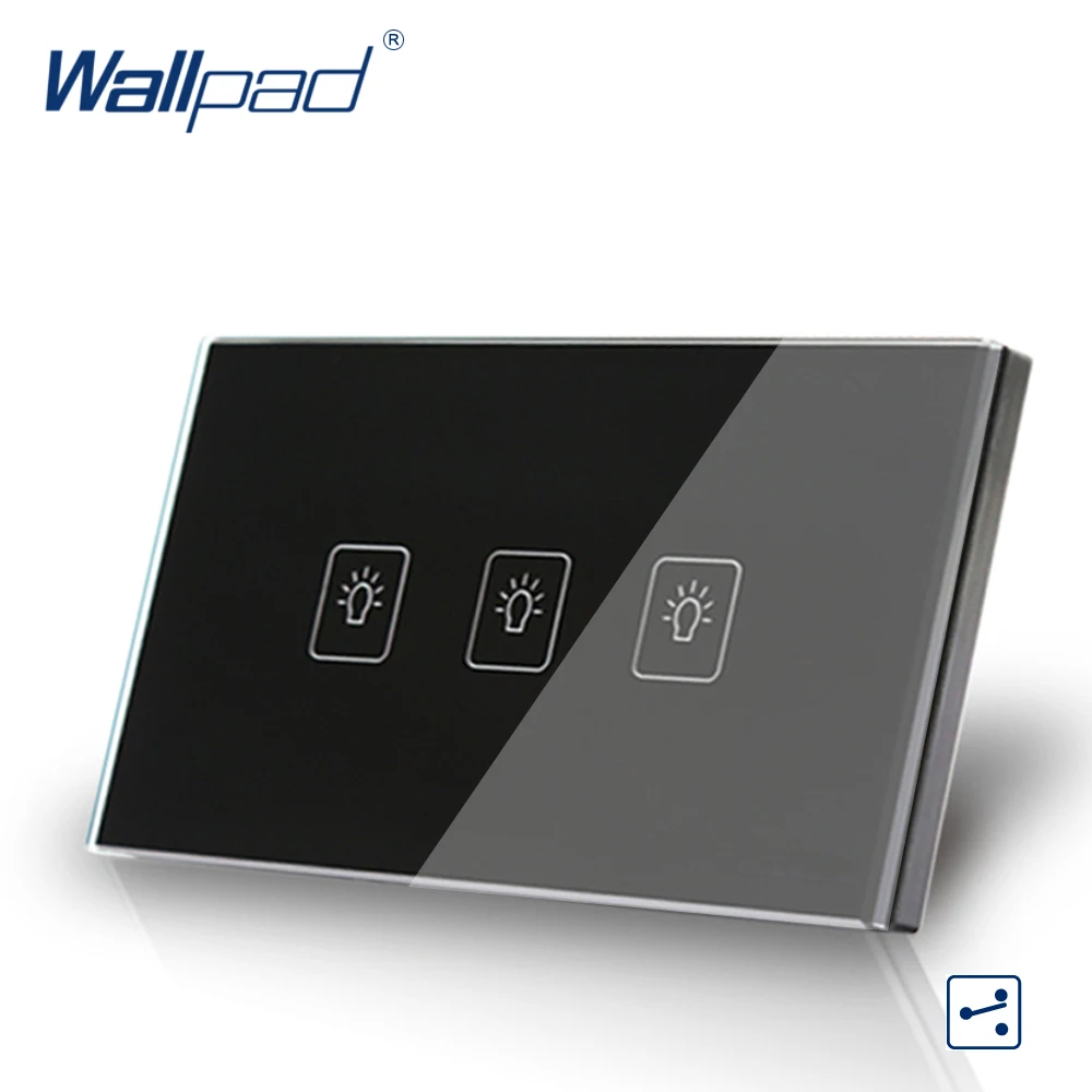 

3 Gang 2 Way 3 Way Black 110V-240V AU US Standard 118*72mm Wallpad Crystal Glass Touch Wall Switch Panel Free Shipping