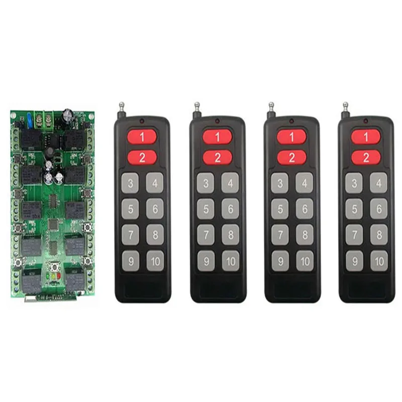 

DC 12V 10A 10CH 10 channel RF Wireless Remote Control system Receiver+Transmitter Individual learning code Garage Doors/shutters