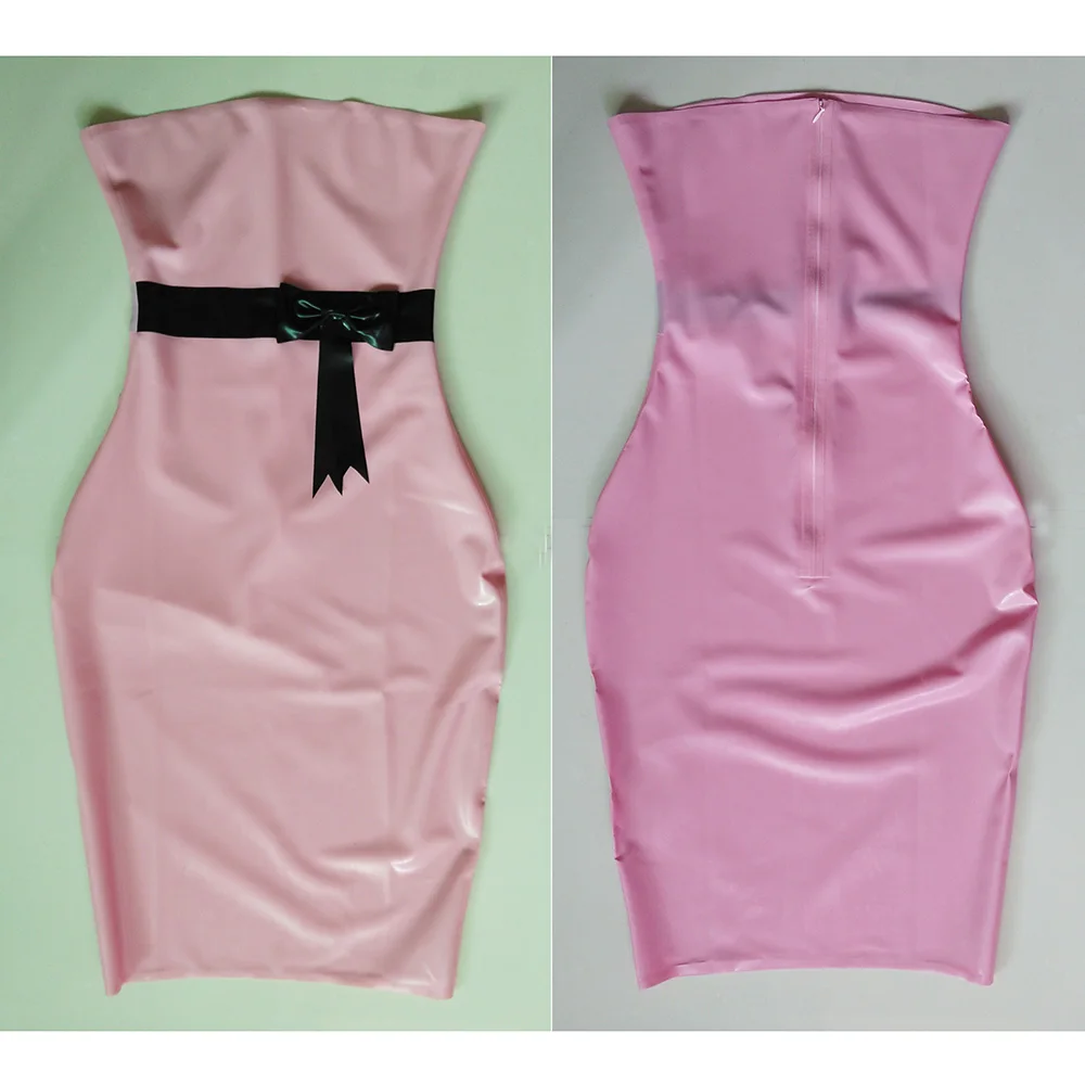 

latex knee dress available of straps including bow slip dress