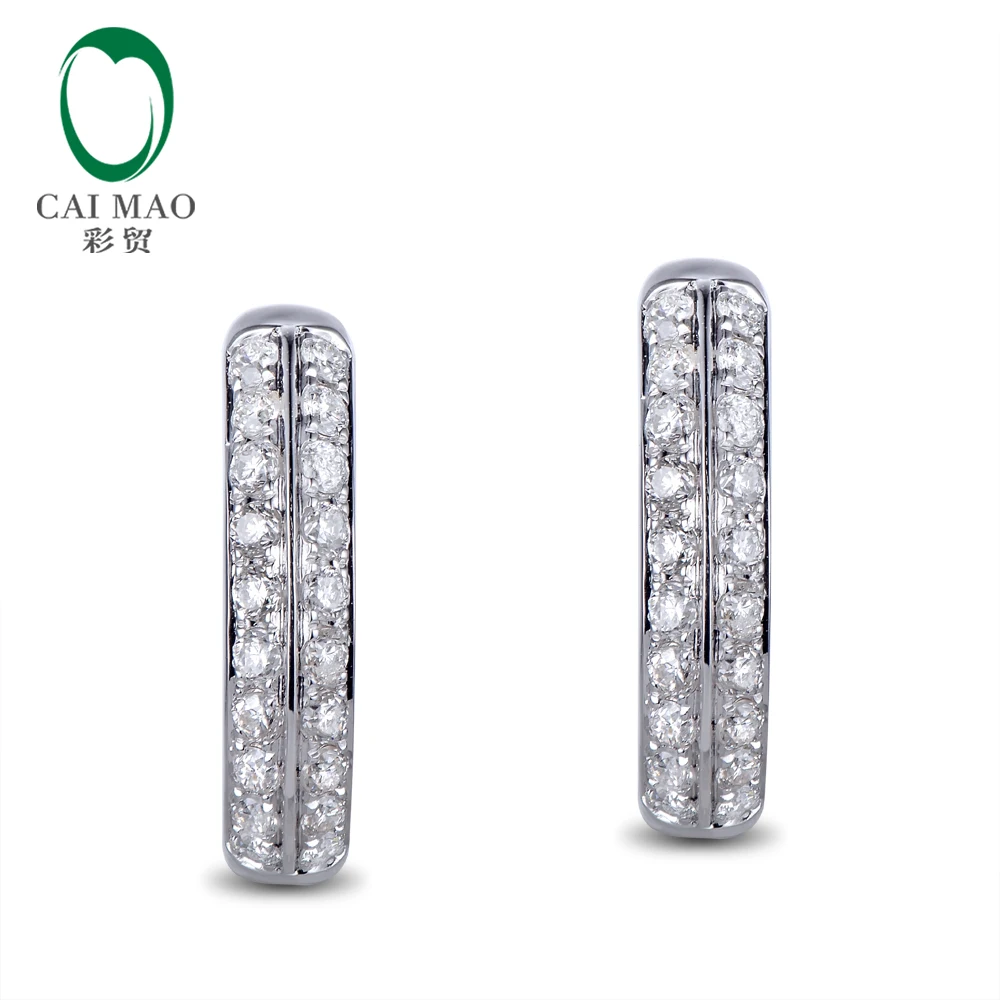 CaiMao 0.40ct Natural Round Cut Diamond 14k White/Rose Gold Hoop Earrings