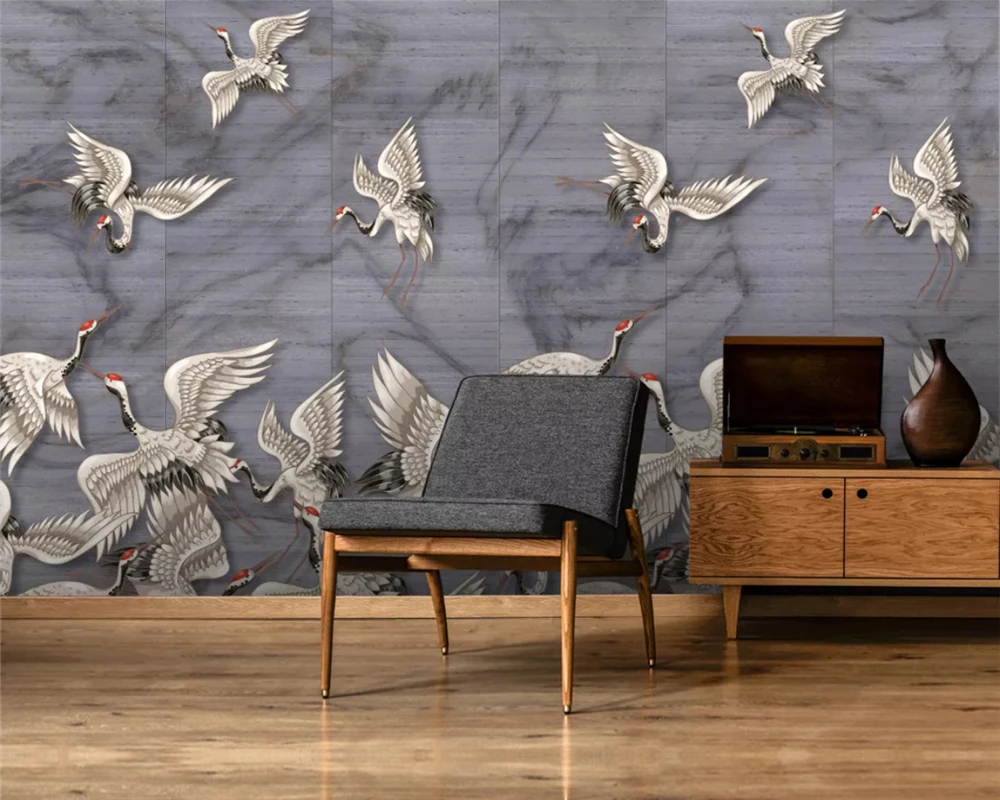 

beibehang Customized modern fashion wallpaper hand-painted new Chinese flying crane background decorative painting papier peint