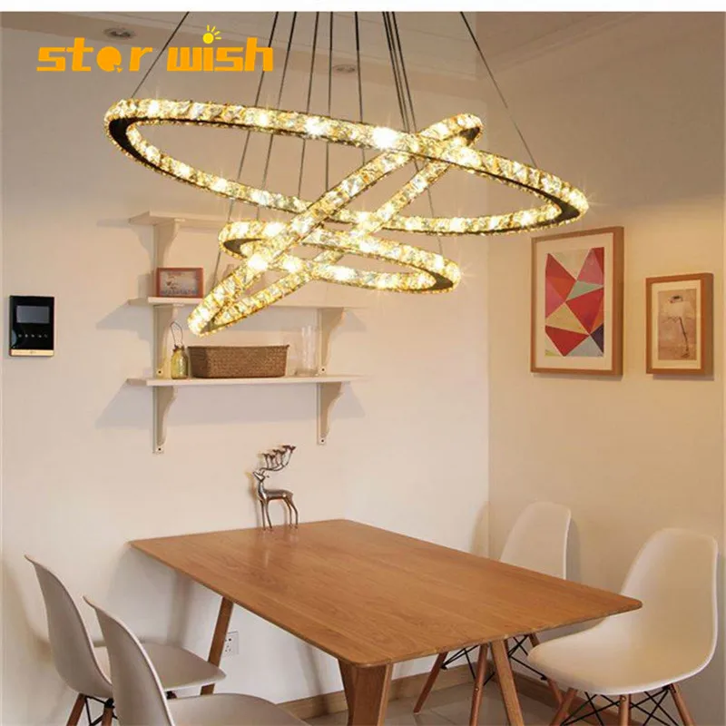 

Star wish LED Crystal Chandelier Ring Hanging Lamp Circle for Kitchen Dining Room Living Room Light Fixture 3 colour