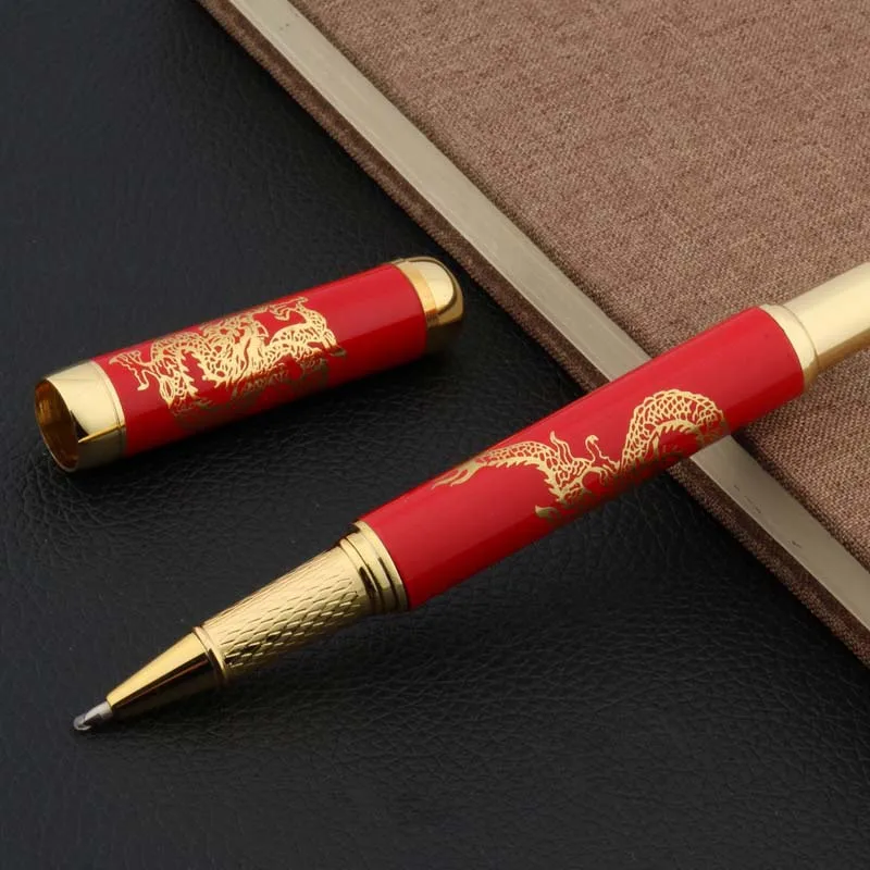 0.5MM Ceramic Rollerball Pen Chinese Red Golden Dragon Painting Stationery Office school supplies