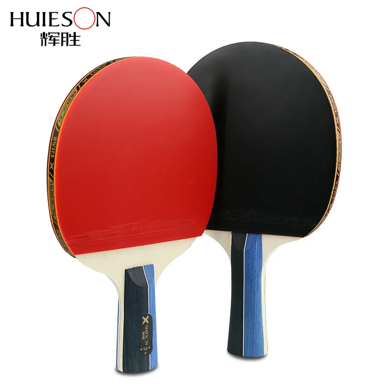 Huieson 2Pcs/Set Classic 5 Ply Solid Wood Table Tennis Rackets Double Face Pimples-in Rubber Table Tennis Bats for Teenagers